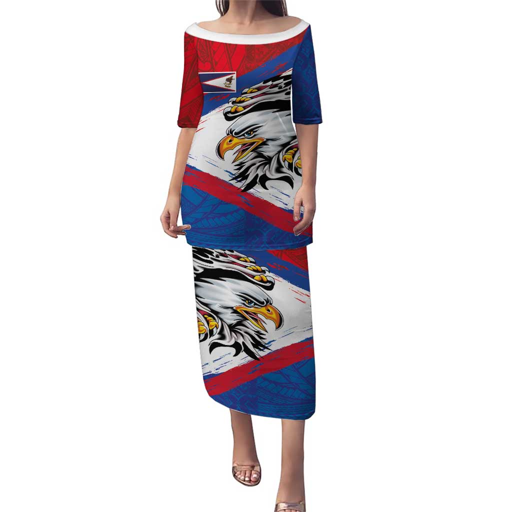 American Samoa Flag Day Puletasi Polynesian Art Geometric with Flag Brush Style LT03 Long Dress Multicolor - Polynesian Pride