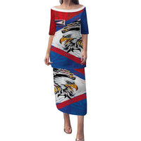 American Samoa Flag Day Puletasi Polynesian Art Geometric with Flag Brush Style LT03 Long Dress Multicolor - Polynesian Pride