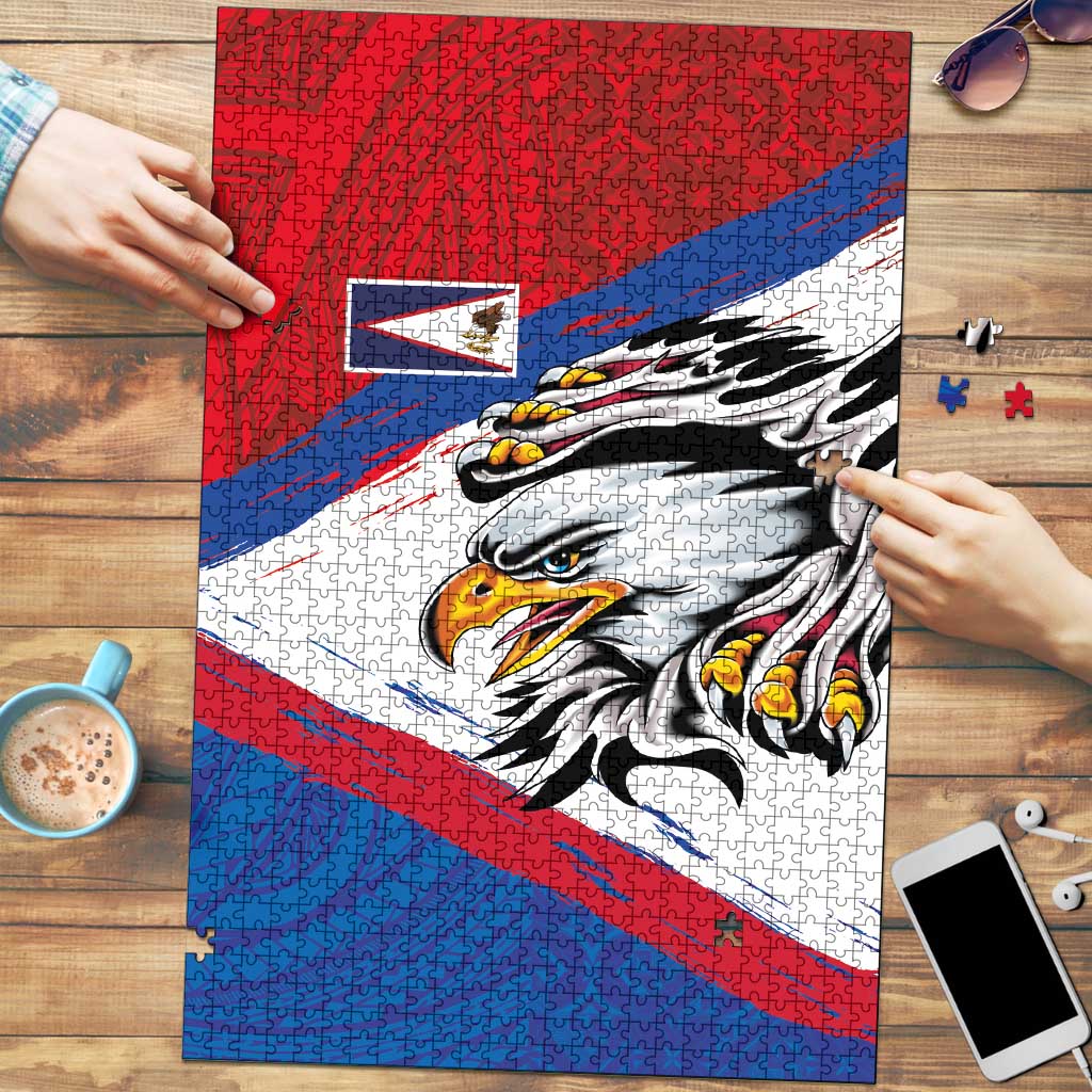 American Samoa Flag Day Puzzle Polynesian Art Geometric with Flag Brush Style LT03 Multicolor - Polynesian Pride