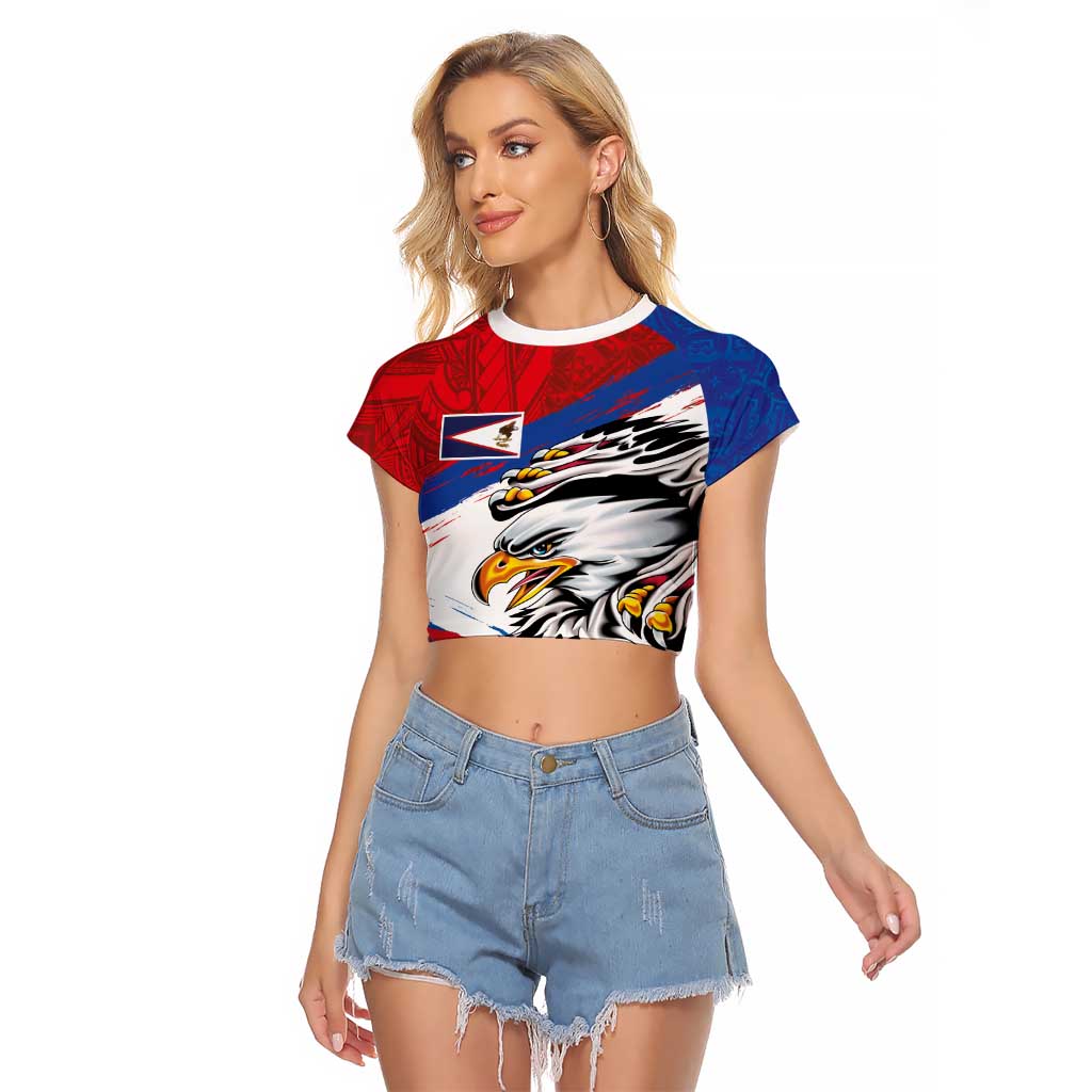 American Samoa Flag Day Raglan Cropped T Shirt Polynesian Art Geometric with Flag Brush Style LT03 Female Multicolor - Polynesian Pride