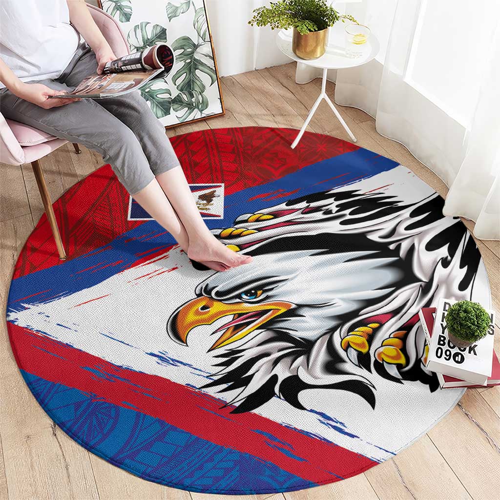 American Samoa Flag Day Round Carpet Polynesian Art Geometric with Flag Brush Style LT03 - Polynesian Pride