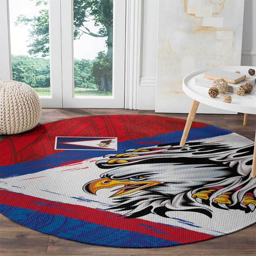 American Samoa Flag Day Round Carpet Polynesian Art Geometric with Flag Brush Style LT03 - Polynesian Pride