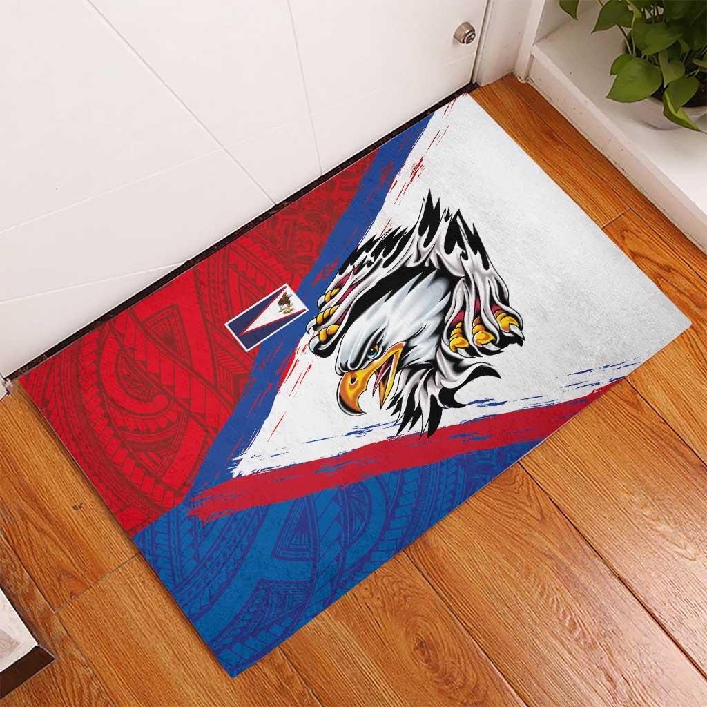 American Samoa Flag Day Rubber Doormat Polynesian Art Geometric with Flag Brush Style LT03 - Polynesian Pride