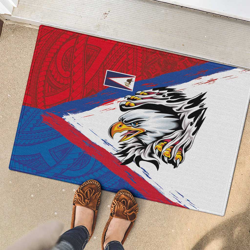 American Samoa Flag Day Rubber Doormat Polynesian Art Geometric with Flag Brush Style LT03 - Polynesian Pride
