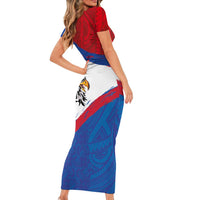 American Samoa Flag Day Short Sleeve Bodycon Dress Polynesian Art Geometric with Flag Brush Style LT03 - Polynesian Pride