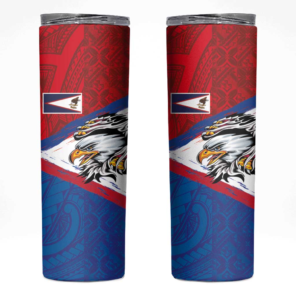 American Samoa Flag Day Skinny Tumbler Polynesian Art Geometric with Flag Brush Style