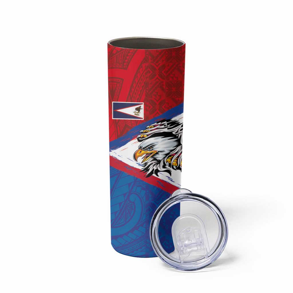 American Samoa Flag Day Skinny Tumbler Polynesian Art Geometric with Flag Brush Style LT03 - Polynesian Pride