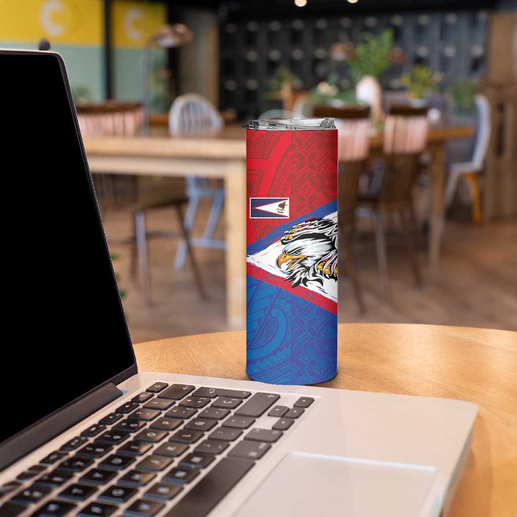 American Samoa Flag Day Skinny Tumbler Polynesian Art Geometric with Flag Brush Style LT03 - Polynesian Pride