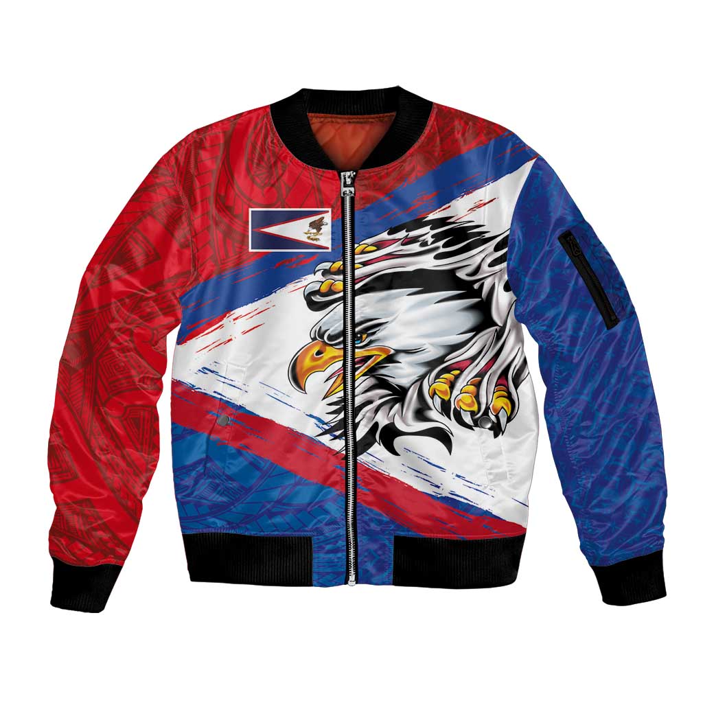 American Samoa Flag Day Sleeve Zip Bomber Jacket Polynesian Art Geometric with Flag Brush Style LT03 Unisex Multicolor - Polynesian Pride