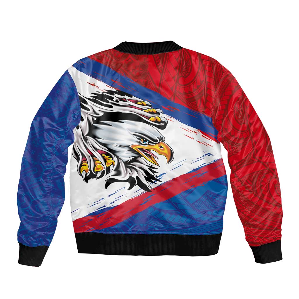 American Samoa Flag Day Sleeve Zip Bomber Jacket Polynesian Art Geometric with Flag Brush Style LT03 - Polynesian Pride