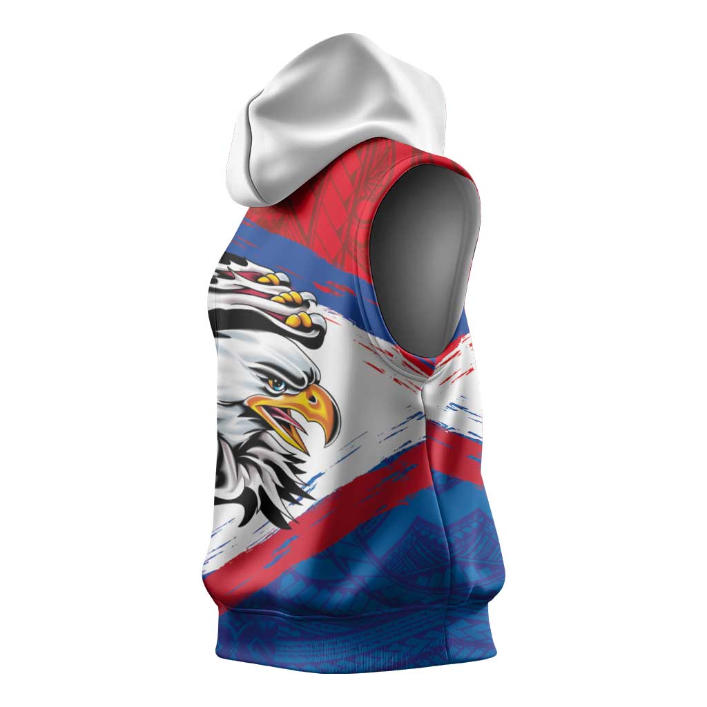 American Samoa Flag Day Sleeveless Hoodie Polynesian Art Geometric with Flag Brush Style LT03 - Polynesian Pride
