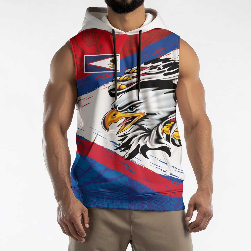 American Samoa Flag Day Sleeveless Hoodie Polynesian Art Geometric with Flag Brush Style LT03 - Polynesian Pride