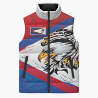 American Samoa Flag Day Sleeveless Puffer Jacket Polynesian Art Geometric with Flag Brush Style