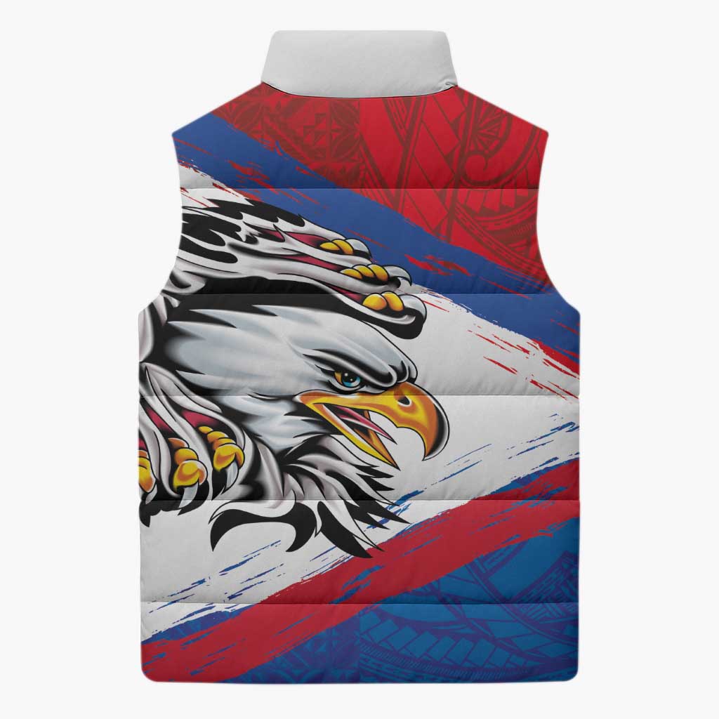 American Samoa Flag Day Sleeveless Puffer Jacket Polynesian Art Geometric with Flag Brush Style