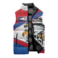 American Samoa Flag Day Sleeveless Puffer Jacket Polynesian Art Geometric with Flag Brush Style