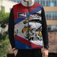 American Samoa Flag Day Sleeveless Puffer Jacket Polynesian Art Geometric with Flag Brush Style