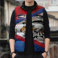 American Samoa Flag Day Sleeveless Puffer Jacket Polynesian Art Geometric with Flag Brush Style