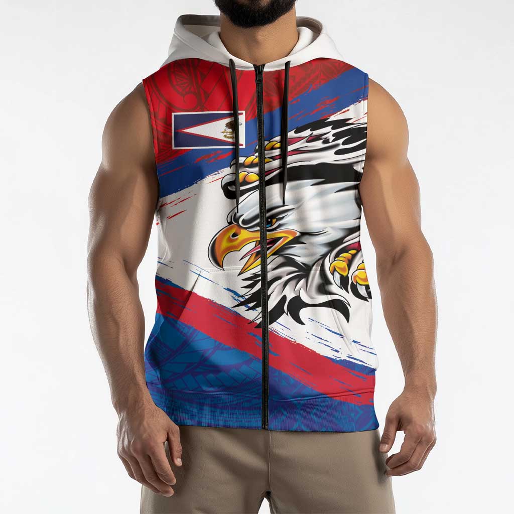 American Samoa Flag Day Sleeveless Zip Hoodie Polynesian Art Geometric with Flag Brush Style LT03 - Polynesian Pride