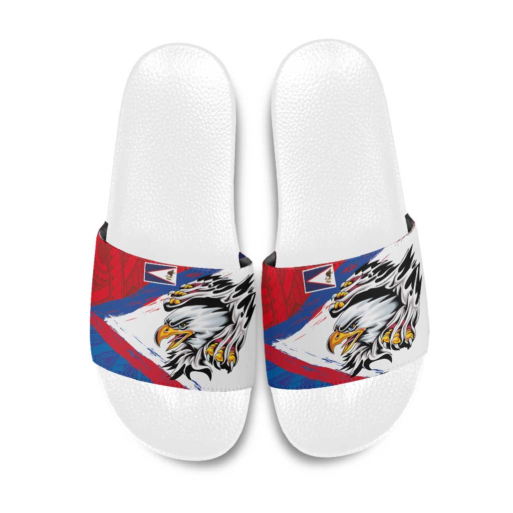 American Samoa Flag Day Slide Sandals Polynesian Art Geometric with Flag Brush Style LT03 Multicolor - Polynesian Pride