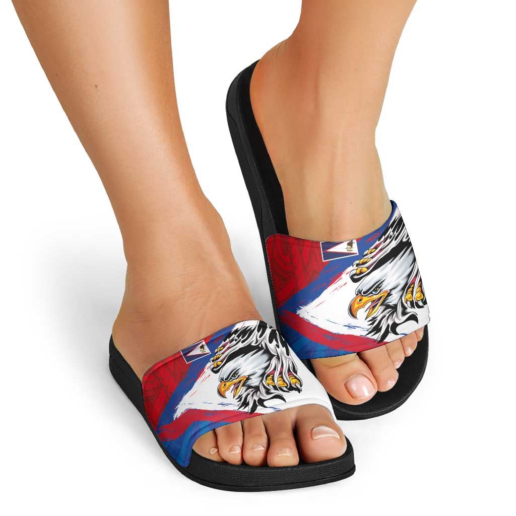 American Samoa Flag Day Slide Sandals Polynesian Art Geometric with Flag Brush Style LT03 - Polynesian Pride