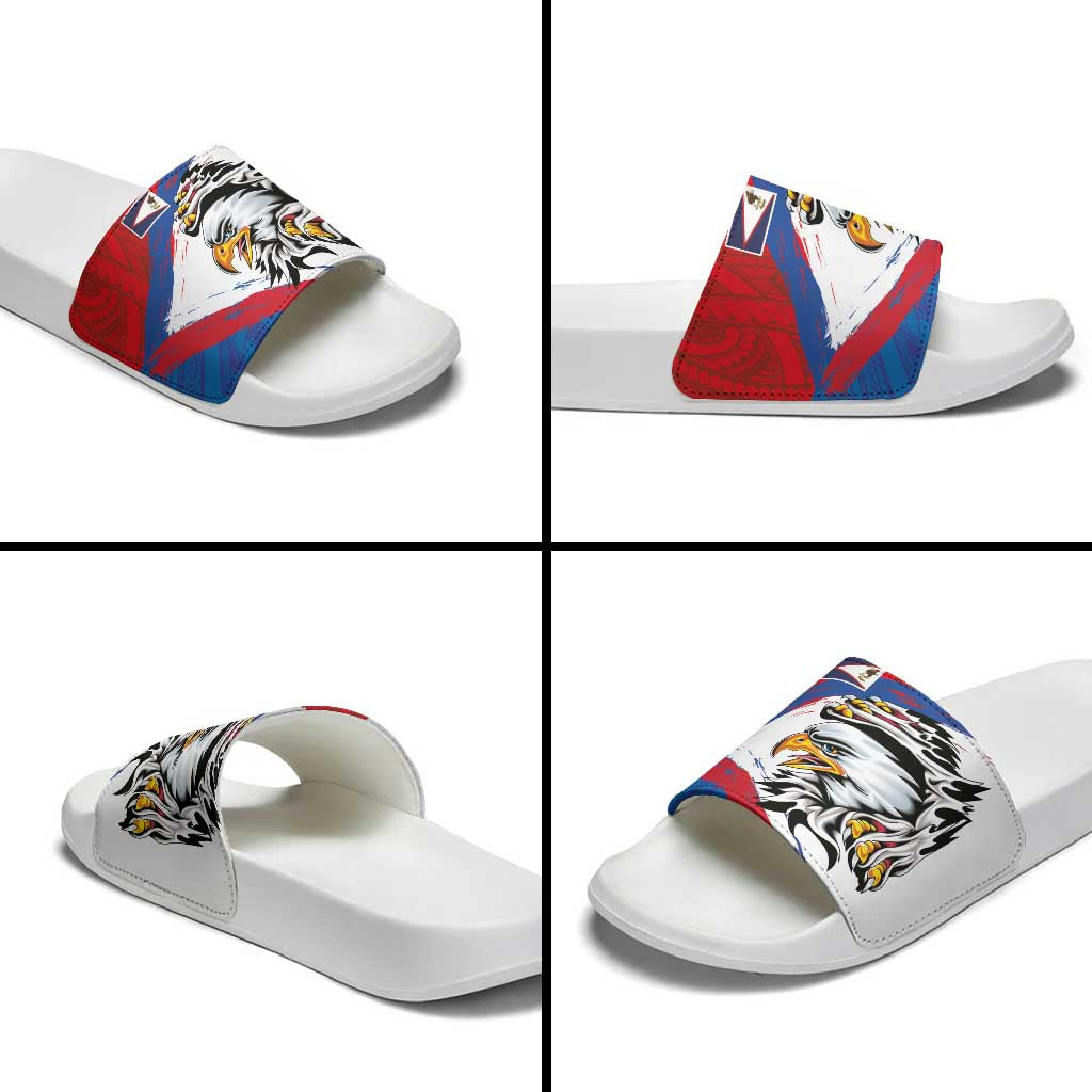 American Samoa Flag Day Slide Sandals Polynesian Art Geometric with Flag Brush Style LT03 - Polynesian Pride