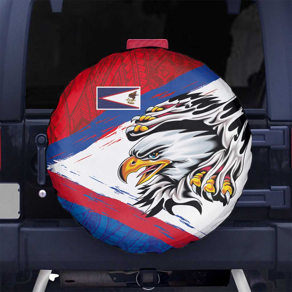 American Samoa Flag Day Spare Tire Cover Polynesian Art Geometric with Flag Brush Style