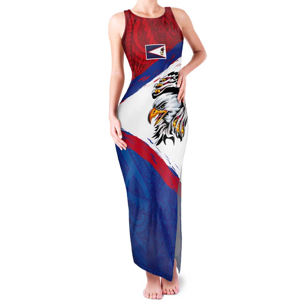 American Samoa Flag Day Tank Maxi Dress Polynesian Art Geometric with Flag Brush Style LT03 Women Multicolor - Polynesian Pride