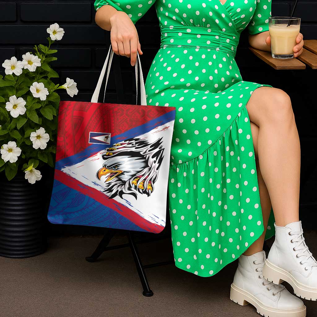American Samoa Flag Day Tote Bag Polynesian Art Geometric with Flag Brush Style LT03 - Polynesian Pride