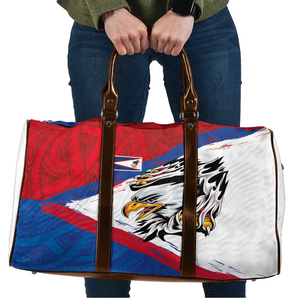 American Samoa Flag Day Travel Bag Polynesian Art Geometric with Flag Brush Style