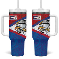 American Samoa Flag Day Tumbler With Handle Polynesian Art Geometric with Flag Brush Style LT03 One Size: 40 oz Multicolor - Polynesian Pride