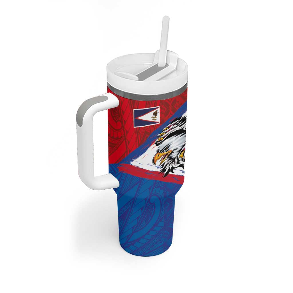 American Samoa Flag Day Tumbler With Handle Polynesian Art Geometric with Flag Brush Style LT03 - Polynesian Pride