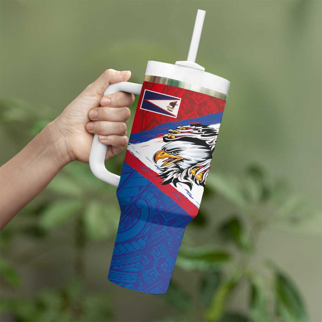American Samoa Flag Day Tumbler With Handle Polynesian Art Geometric with Flag Brush Style LT03 - Polynesian Pride
