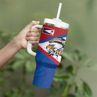 American Samoa Flag Day Tumbler With Handle Polynesian Art Geometric with Flag Brush Style LT03 - Polynesian Pride