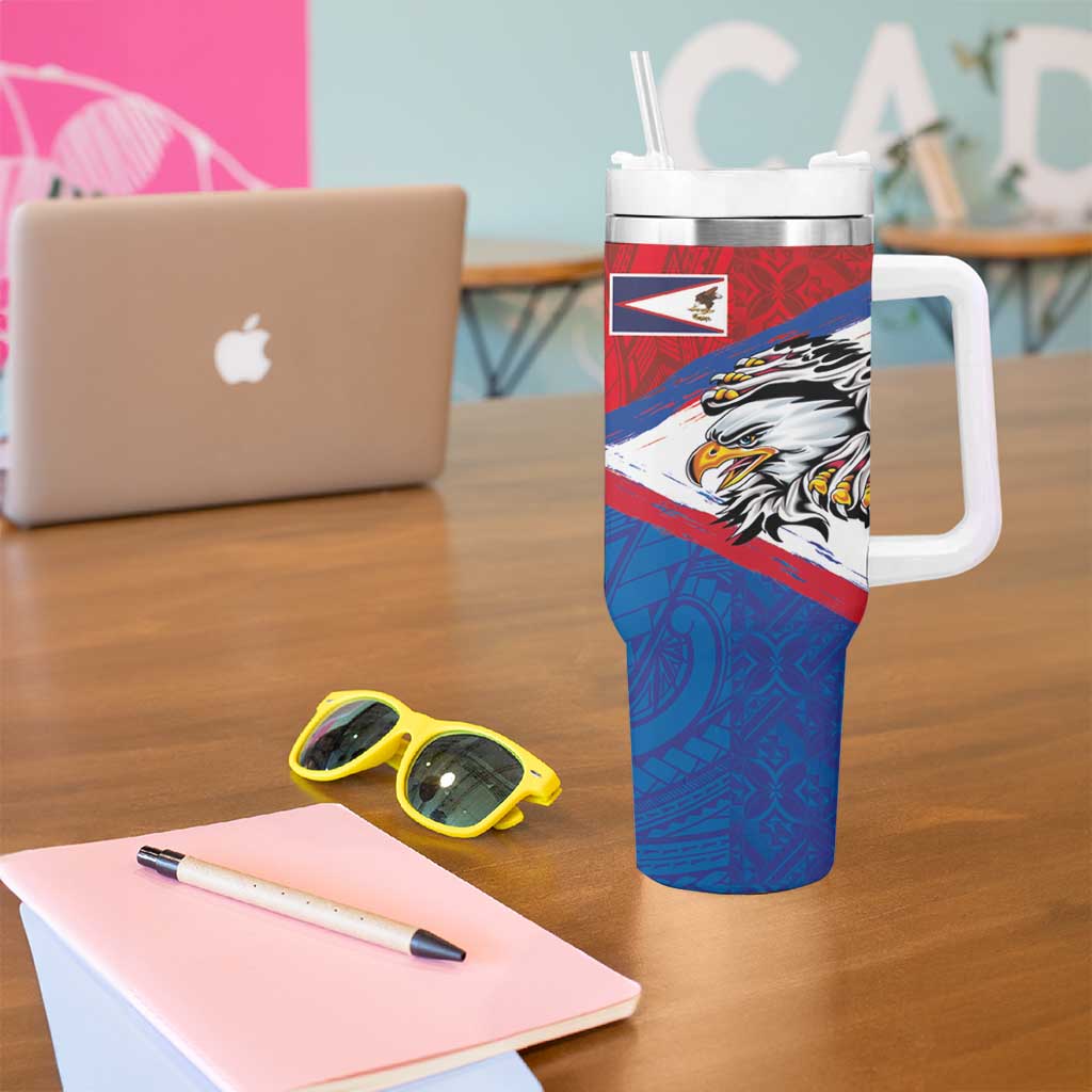 American Samoa Flag Day Tumbler With Handle Polynesian Art Geometric with Flag Brush Style LT03 - Polynesian Pride