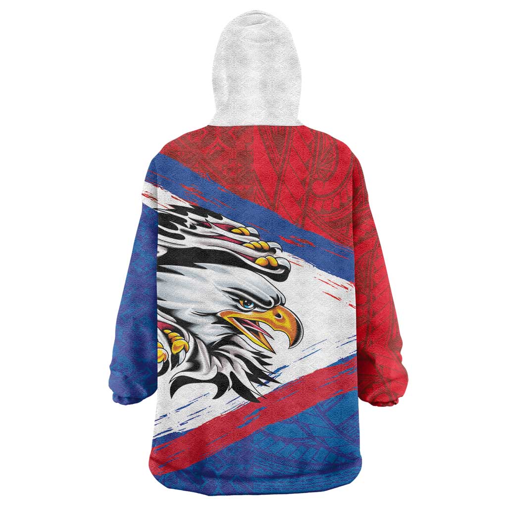 American Samoa Flag Day Wearable Blanket Hoodie Polynesian Art Geometric with Flag Brush Style LT03 - Polynesian Pride