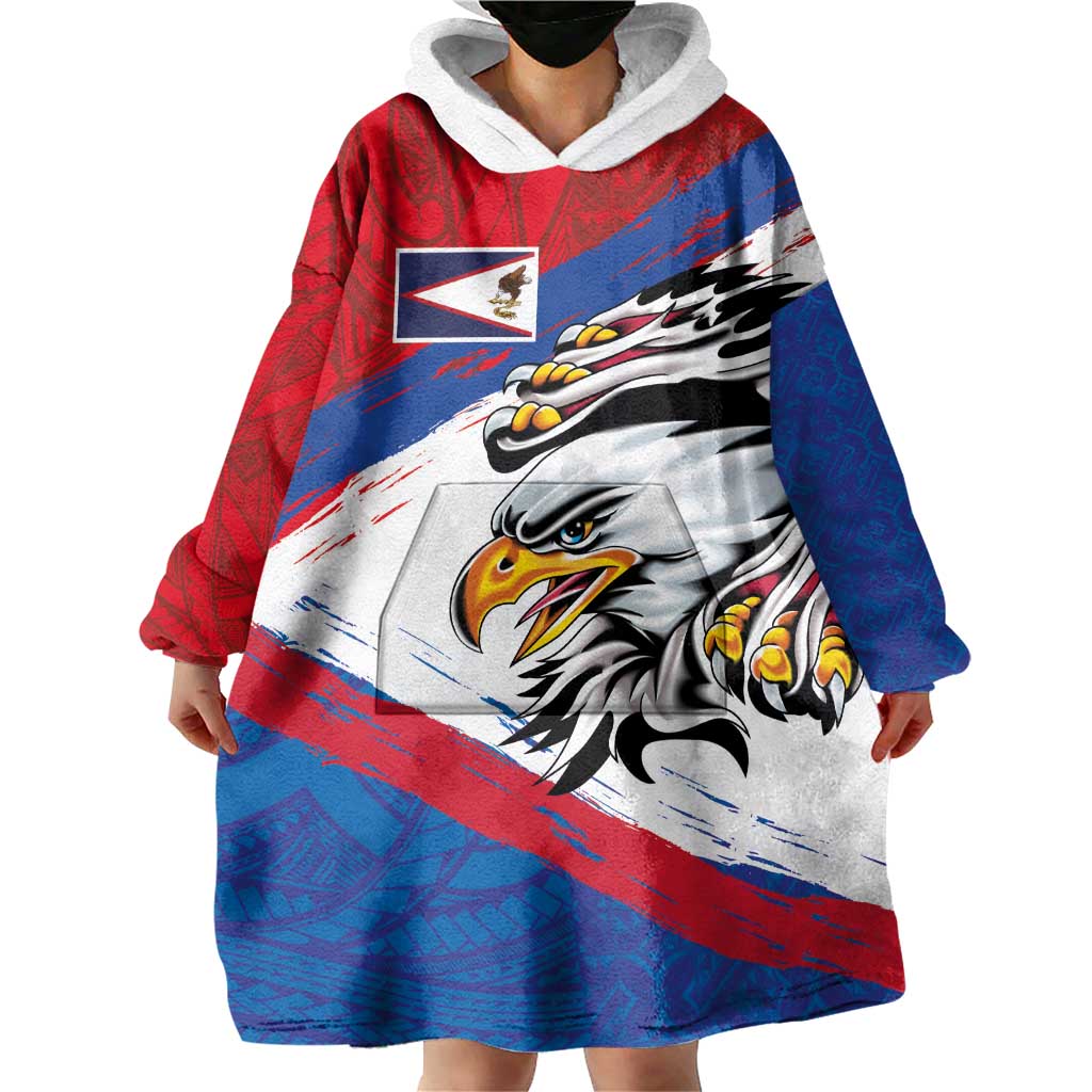 American Samoa Flag Day Wearable Blanket Hoodie Polynesian Art Geometric with Flag Brush Style LT03 - Polynesian Pride