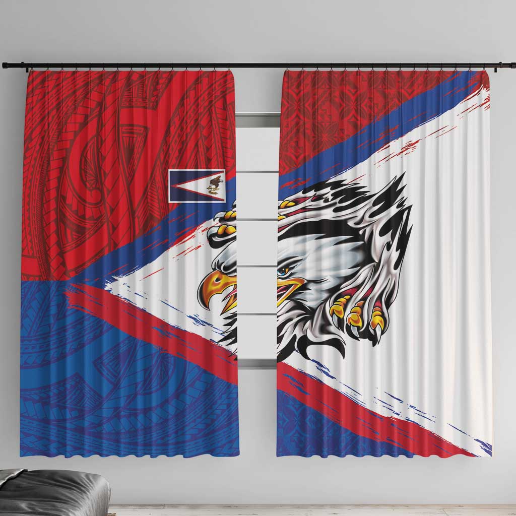 American Samoa Flag Day Window Curtain Polynesian Art Geometric with Flag Brush Style LT03 With Hooks Multicolor - Polynesian Pride