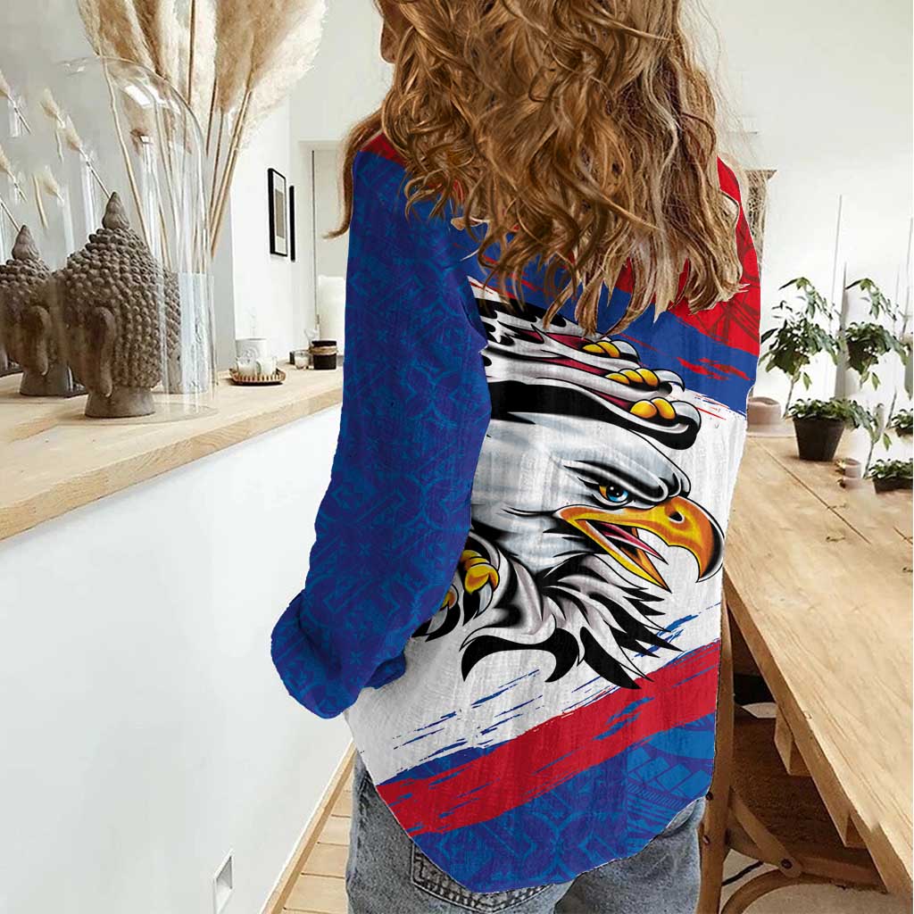 American Samoa Flag Day Women Casual Shirt Polynesian Art Geometric with Flag Brush Style LT03 - Polynesian Pride