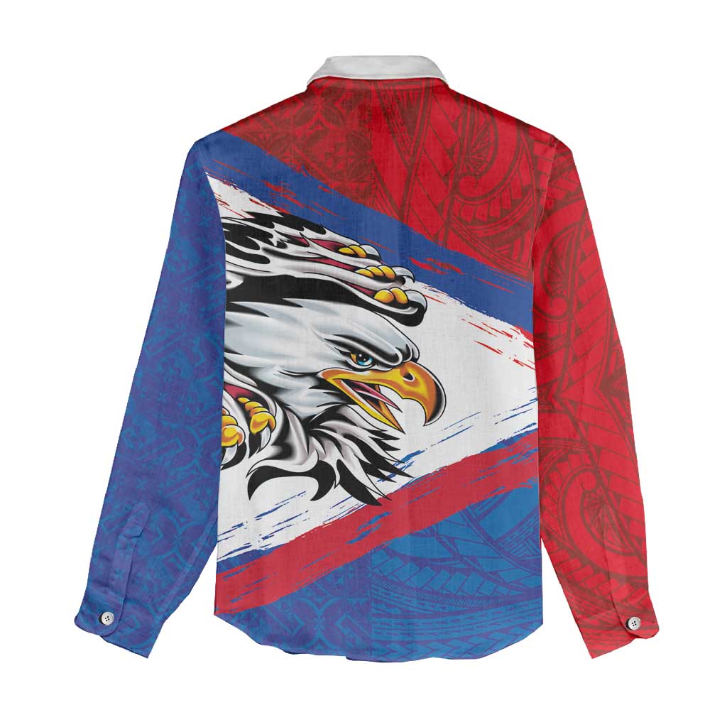 American Samoa Flag Day Women Casual Shirt Polynesian Art Geometric with Flag Brush Style LT03 - Polynesian Pride