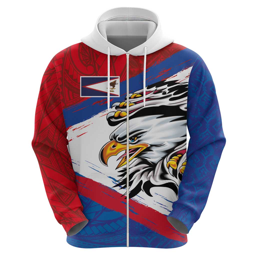 American Samoa Flag Day Zip Hoodie Polynesian Art Geometric with Flag Brush Style LT03 - Polynesian Pride