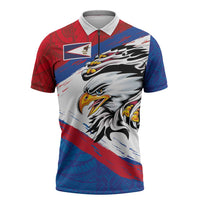 American Samoa Flag Day Zipper Polo Shirt Polynesian Art Geometric with Flag Brush Style LT03 Multicolor - Polynesian Pride