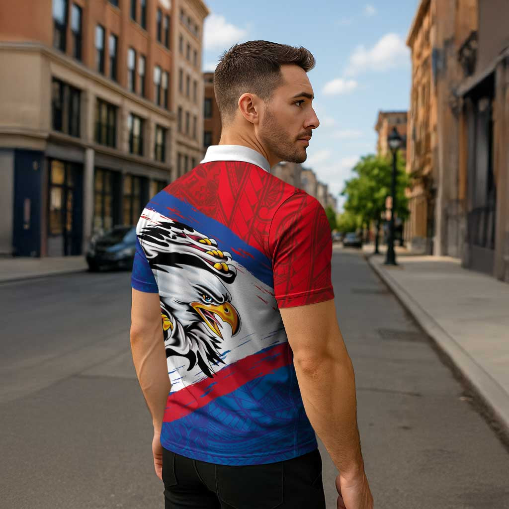 American Samoa Flag Day Zipper Polo Shirt Polynesian Art Geometric with Flag Brush Style LT03 - Polynesian Pride