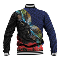 New Zealand Maori Hongi Culture Baseball Jacket Tui Bird Pohutukawa and Polynesian Pattern LT03 - Polynesian Pride