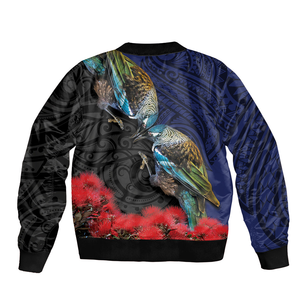 New Zealand Maori Hongi Culture Bomber Jacket Tui Bird Pohutukawa and Polynesian Pattern LT03 - Polynesian Pride