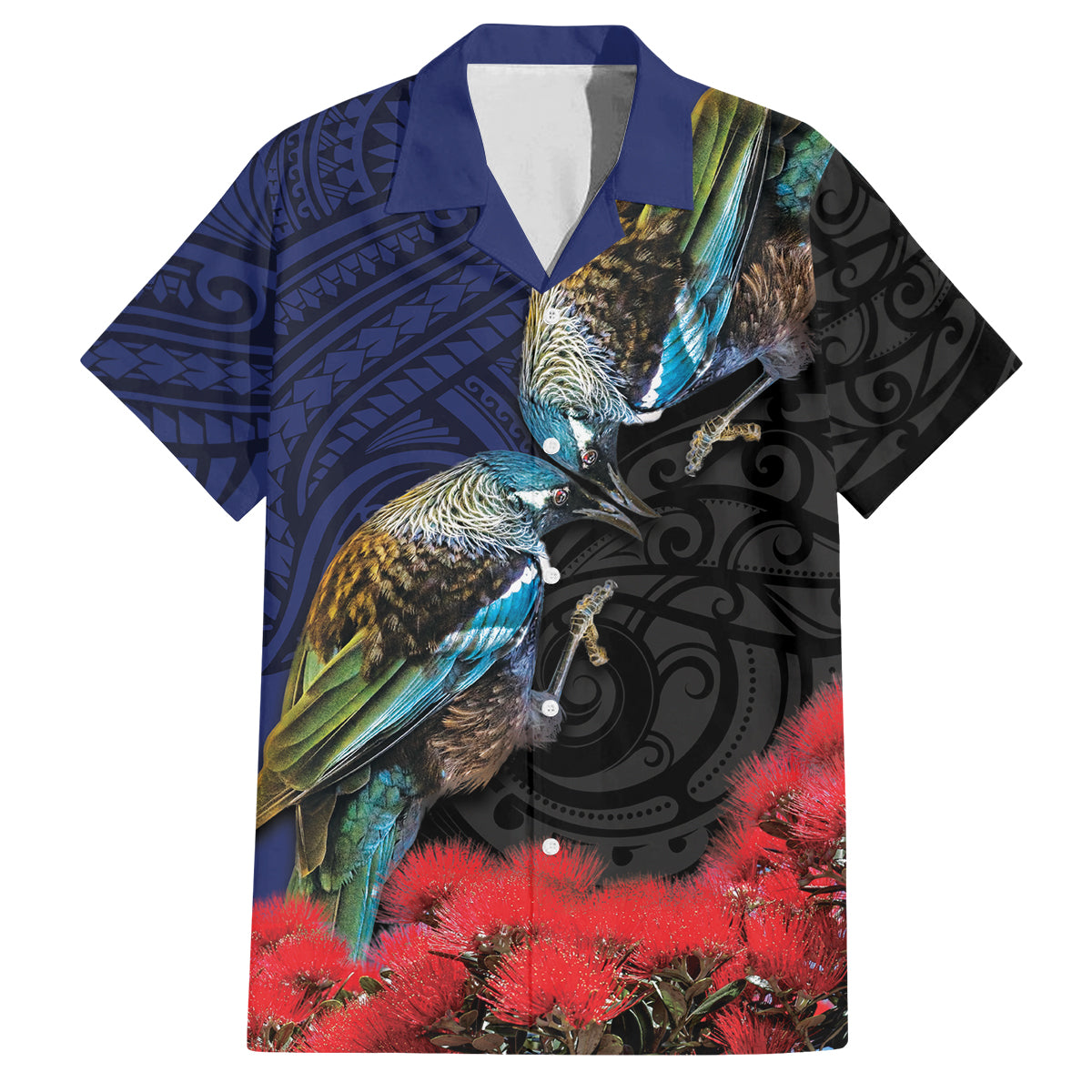 New Zealand Maori Hongi Culture Family Matching Off Shoulder Maxi Dress and Hawaiian Shirt Tui Bird Pohutukawa and Polynesian Pattern