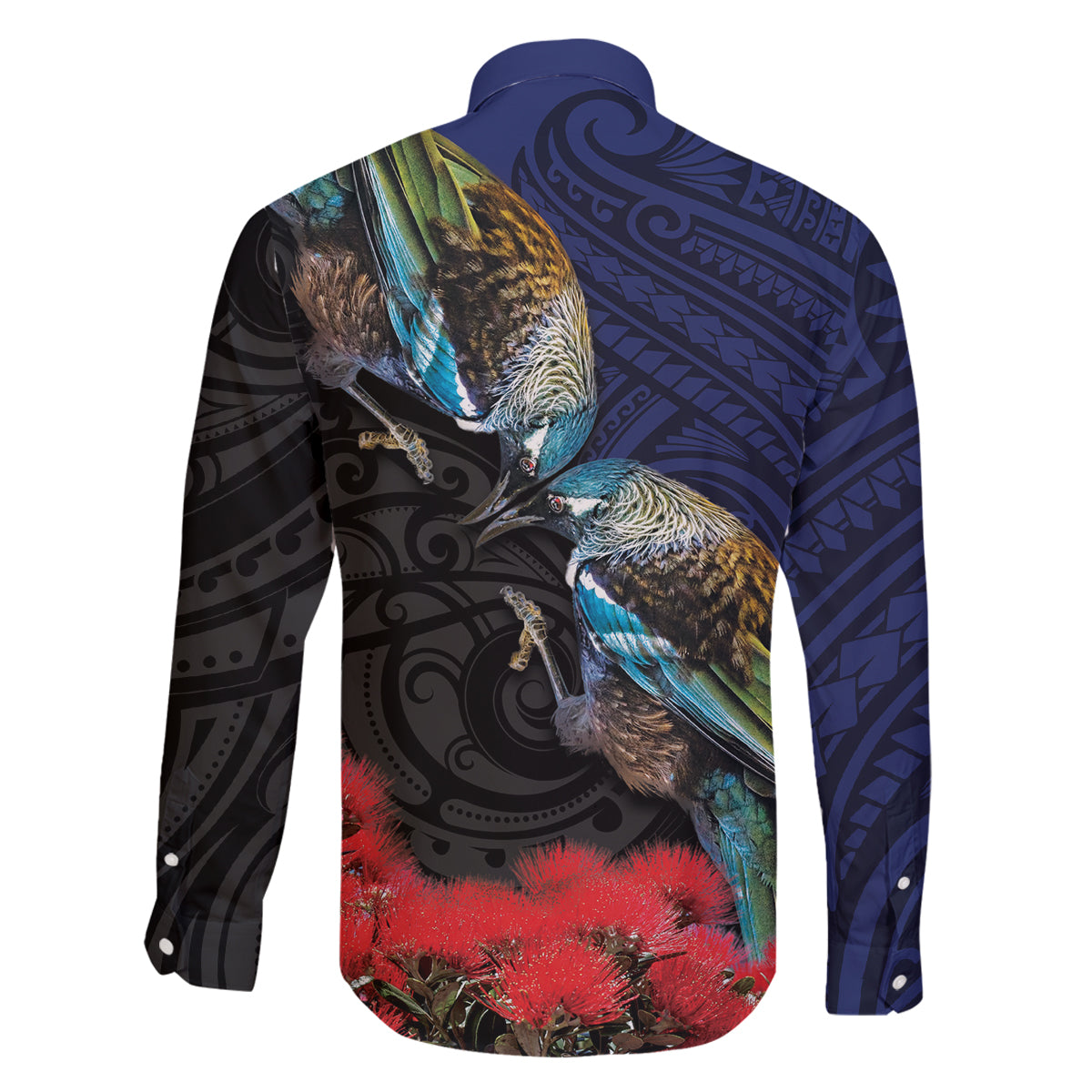 New Zealand Maori Hongi Culture Family Matching Off Shoulder Maxi Dress and Hawaiian Shirt Tui Bird Pohutukawa and Polynesian Pattern
