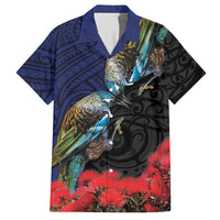 New Zealand Maori Hongi Culture Family Matching Tank Maxi Dress and Hawaiian Shirt Tui Bird Pohutukawa and Polynesian Pattern