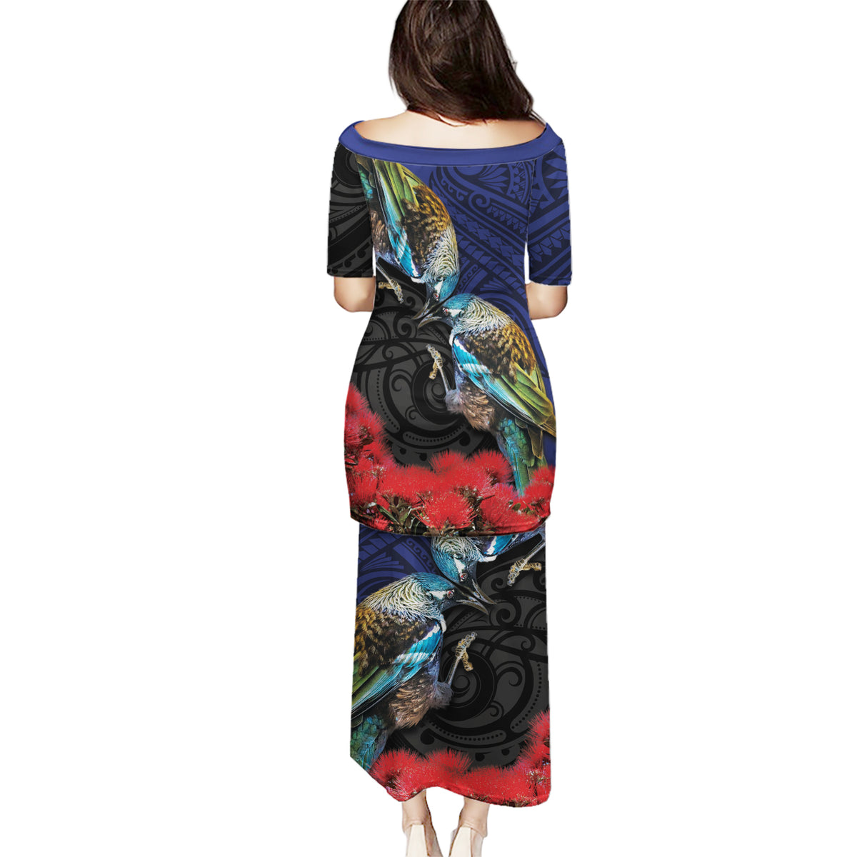 New Zealand Maori Hongi Culture Puletasi Tui Bird Pohutukawa and Polynesian Pattern
