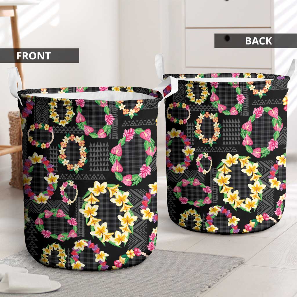 Hawaiian Kakau Tattoo Leis and Palaka Pattern Laundry Basket Traditional Aloha Tribal Black Color LT03 - Polynesian Pride