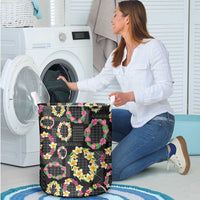Hawaiian Kakau Tattoo Leis and Palaka Pattern Laundry Basket Traditional Aloha Tribal Black Color LT03 - Polynesian Pride